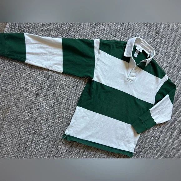 Green and White Striped Varsity Rugby Shirt oversized XS H&M 100% cotton - Picture 7 of 11